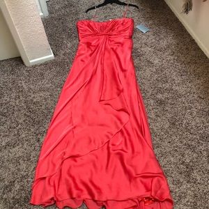 Monique Lhuillier coral silk gown